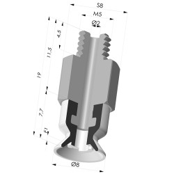 Ventosa plana Série 7SB Ø 8MM com encaixe M5