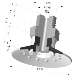 Ventosa plana Série 7SB Ø 30 mm com encaixe G1/8"
