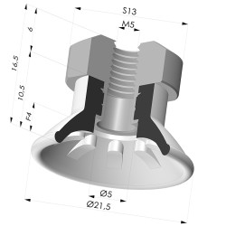 Ventosa plana série 99 Ø 21,5 mm com encaixe fêmea M5