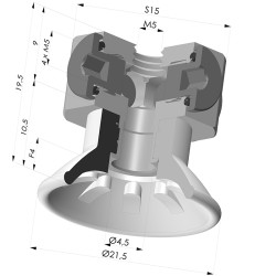 Ventosa plana série 99 Ø 21,5 mm com encaixe fêmea M5 e bloco de distribuição