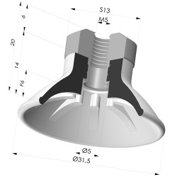 Ventosa plana série 99 Ø 31,5 mm com encaixe fêmea M5