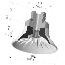 Ventosa plana, série 99, Ø 40,5 mm, com encaixe macho G1/4" e filtro.