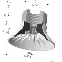 Ventosa plana, série 99, Ø 40,5 mm, com encaixe fêmea G1/4" e filtro.