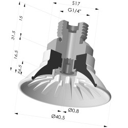 Ventosa plana, série 99, Ø 40,5 mm, com encaixe macho G1/4", filtro e bico.