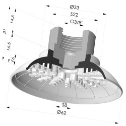 Ventosa plana série 99 Ø 62 mm com encaixe fêmea G3/8"