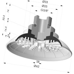 Ventosa plana série 99 Ø 62 mm com encaixe macho G3/8"