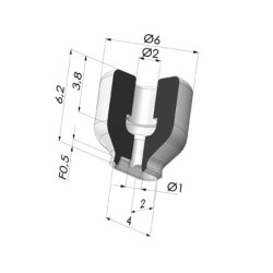 Ventosa oblonga, série PFG, 4x2 mm