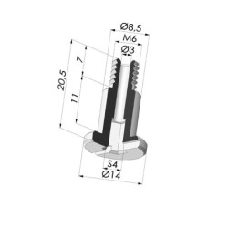 Parafuso M6 - diâmetro da cabeça de 14 mm - comprimento de 20,5 mm