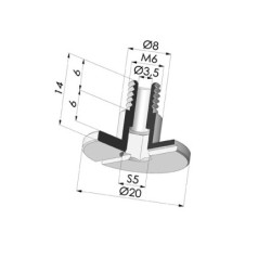 Parafuso M6 - diâmetro da cabeça de 20 mm - comprimento de 14 mm