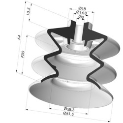 Ventosa 2.5 Série de foles 2 Ø 61,5 mm para engarrafamento