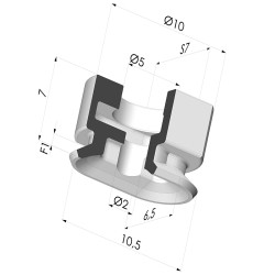 Ventosa oblonga Série 4V 10,5x6,5mm