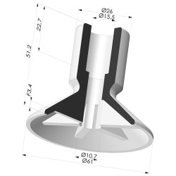 Ventosa plana, série VCP, Ø 61 mm