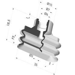 Ventosa oblonga 2.5 fole série 4VS 25x8mm