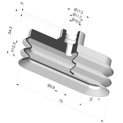 Ventosa oblonga 2.5 fole série 4VS 75x25mm