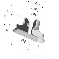 Ventosa oblonga Série 4V 30x10mm