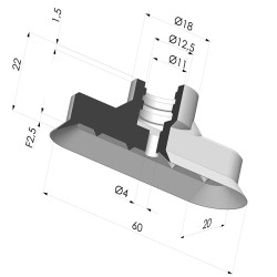 Ventosa oblonga Série 4V 60x20mm