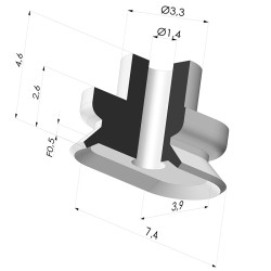 Ventosa oblonga, série PFG, 7,4 x 3,9 mm