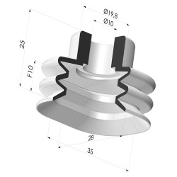 Ventosa oblonga, série VCSO, 35x28 mm