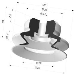 Ventosa 1.5 fole série PJG Ø 30,2 mm