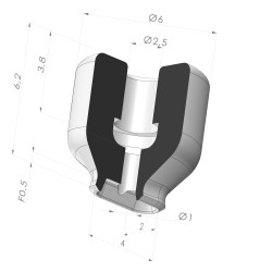 Ventosa oblonga, série PFG, 4x2 mm